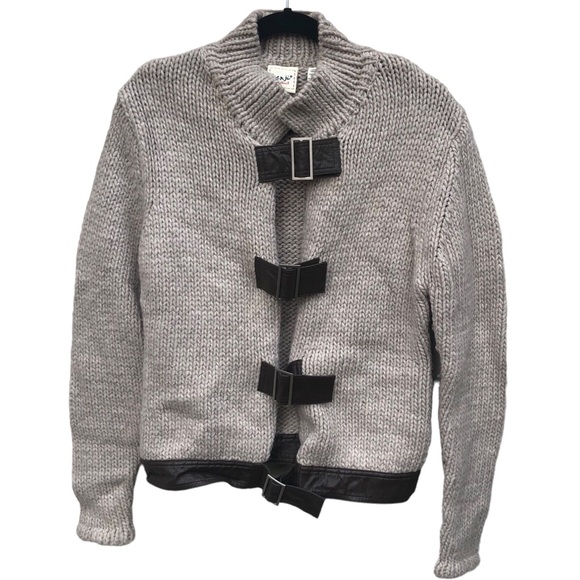 Kenji Hand Knit Beige Sweater with Leather Detailed Buckles size XL - Picture 2 of 8